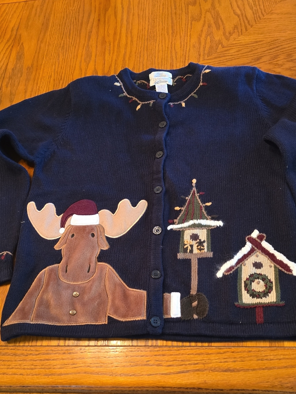 Christopher & Banks holiday cardigan With Santa Moose